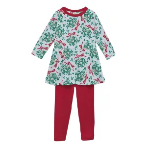 Kickee Pants Illusion Blue Mistletoe & Ribbons Print Long Sleeve Playtime Outfit Set
