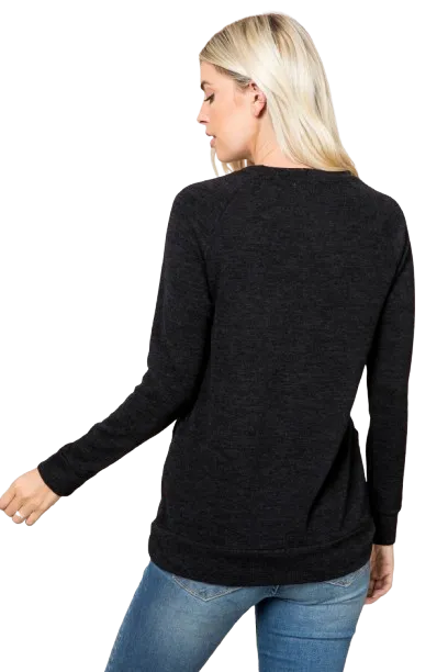 Knit Front Pocket Long Sleeve Top Black - Pack of 4