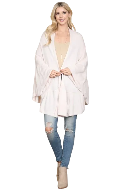 Knit Ruffled Solid Color Kimono Beige - Pack of 6
