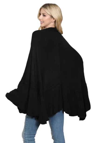 Knit Ruffled Solid Color Kimono Black - Pack of 6