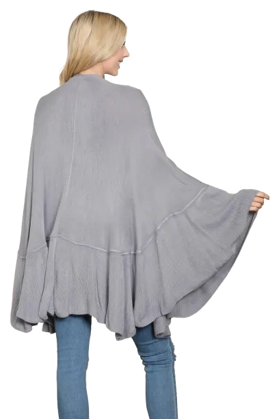 Knit Ruffled Solid Color Kimono Gray - Pack of 6