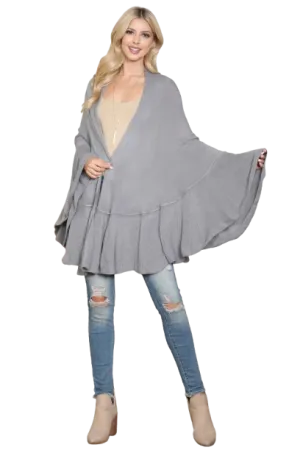 Knit Ruffled Solid Color Kimono Gray - Pack of 6