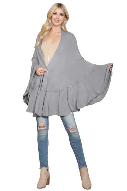 Knit Ruffled Solid Color Kimono Gray - Pack of 6