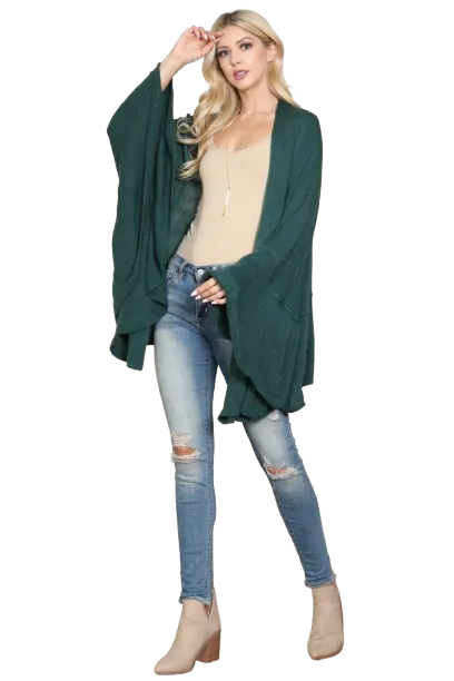 Knit Ruffled Solid Color Kimono Green - Pack of 6