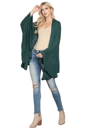 Knit Ruffled Solid Color Kimono Green - Pack of 6