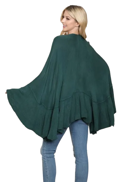 Knit Ruffled Solid Color Kimono Green - Pack of 6