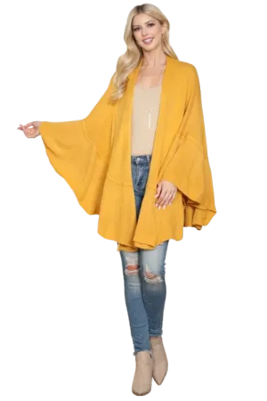 Knit Ruffled Solid Color Kimono Mustard - Pack of 6