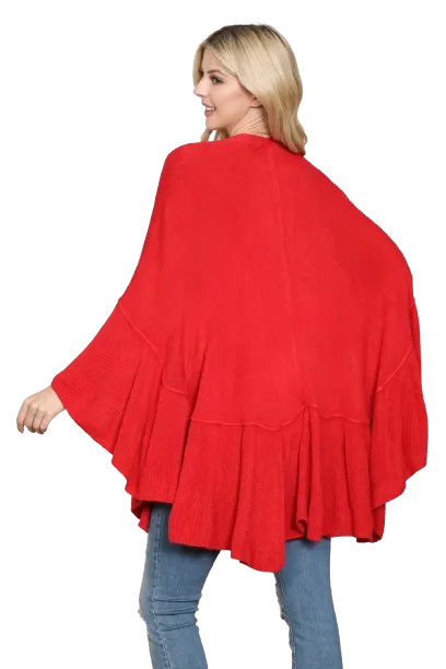 Knit Ruffled Solid Color Kimono Red - Pack of 6