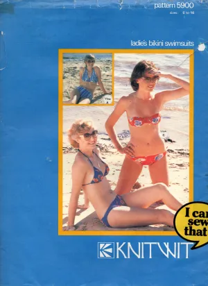 Knitwit 5900 Womens Bikinis Retro Swimwear Boob Tube Halter 1970s Vintage Sewing Pattern Sizes 6 - 16 UNCUT Factory Folded Master Pattern