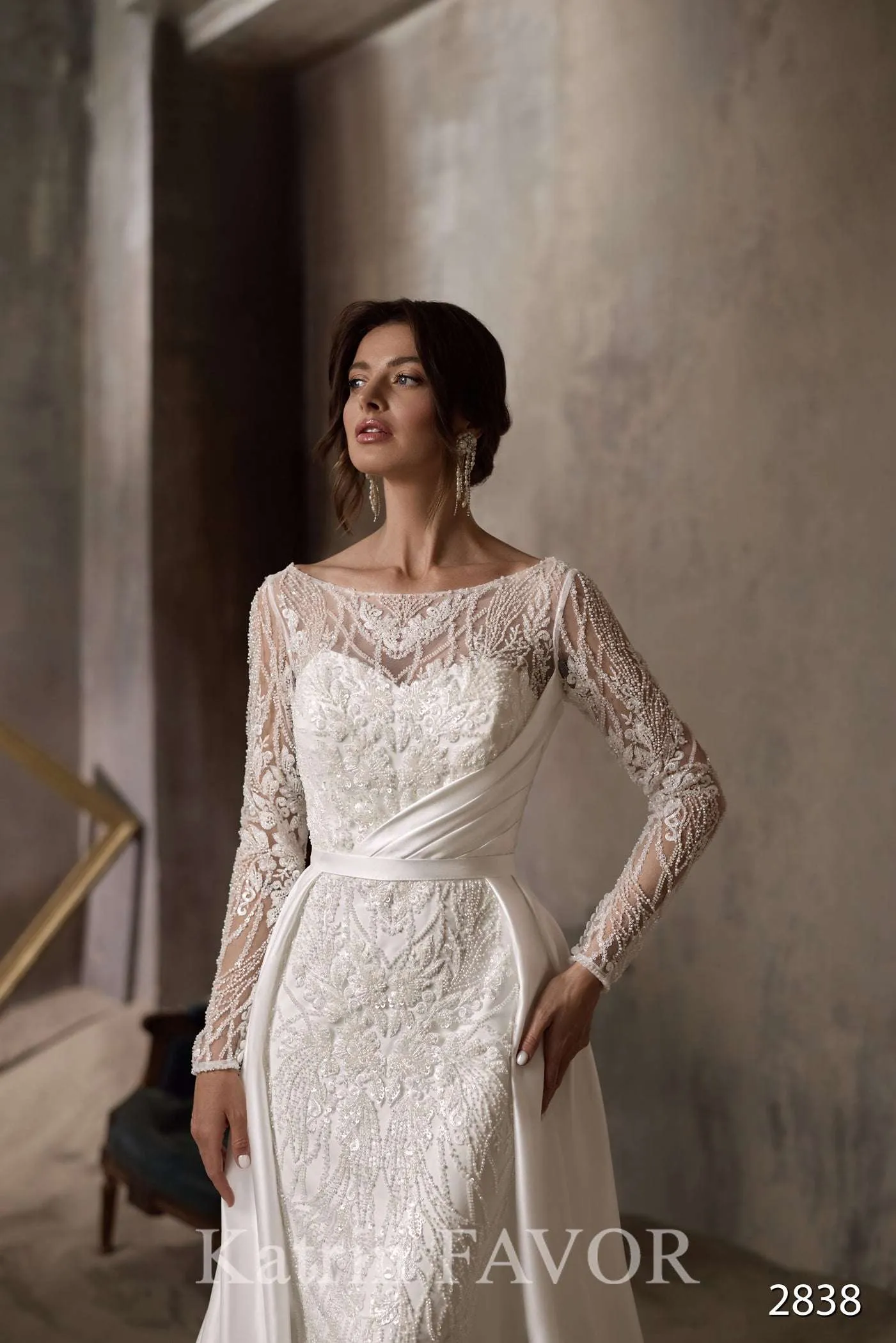 Lace wedding gown long sleeve | Custom bridal apparel | KatrinFAVOR