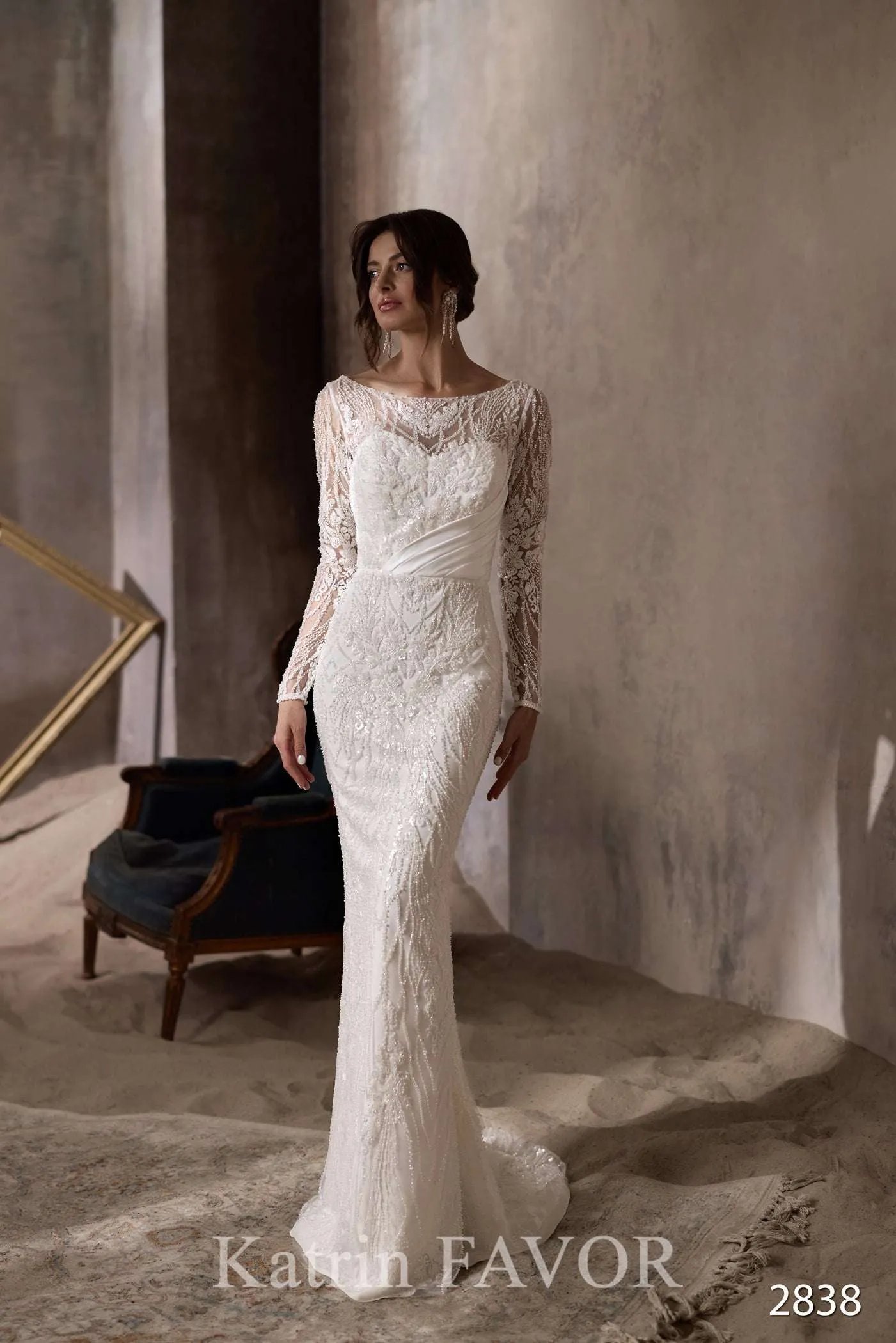 Lace wedding gown long sleeve | Custom bridal apparel | KatrinFAVOR