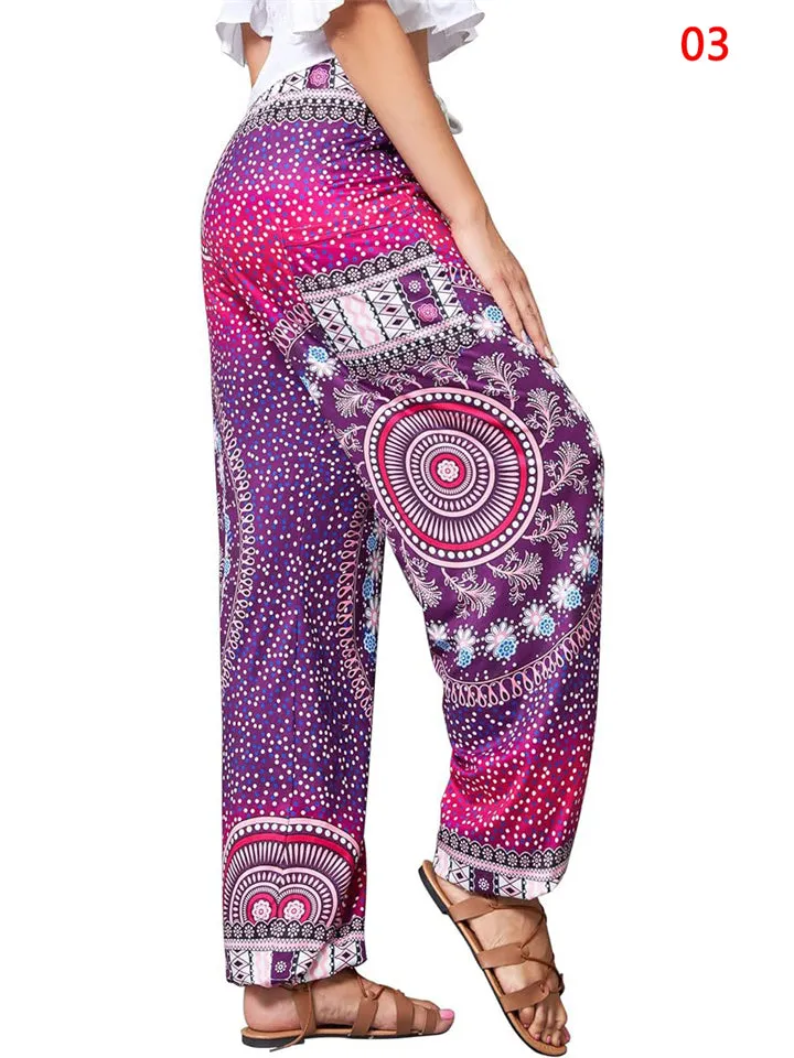 Ladies Boho Style Drawstring Yoga Joggers Pants