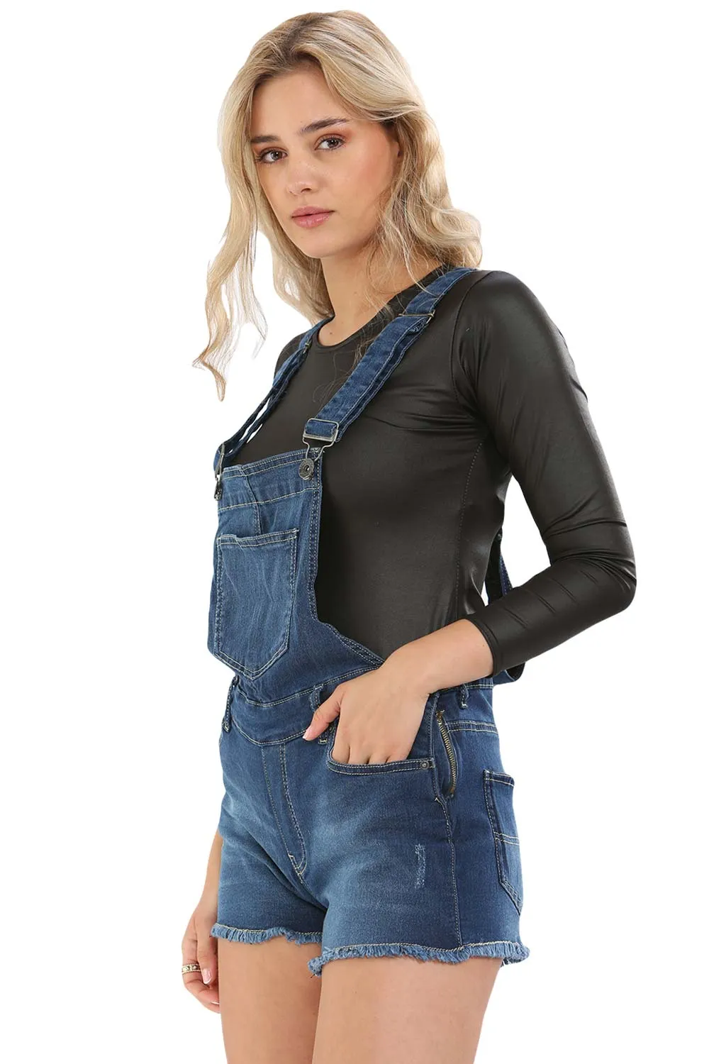 Ladies Stone Wash Denim Stretchable Dungaree