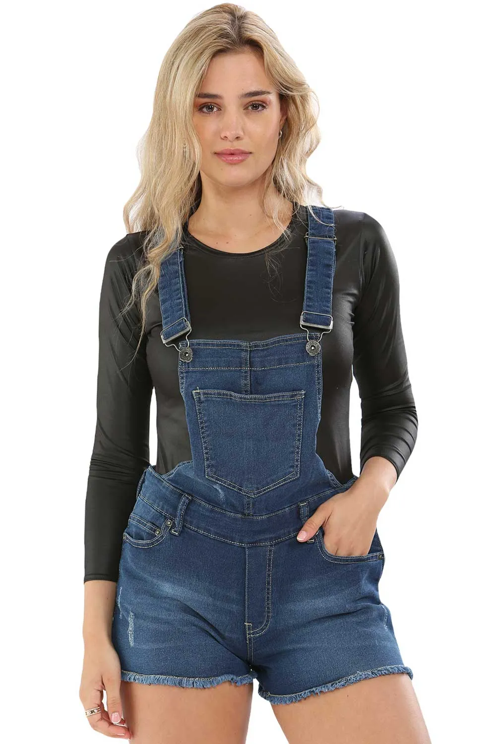 Ladies Stone Wash Denim Stretchable Dungaree