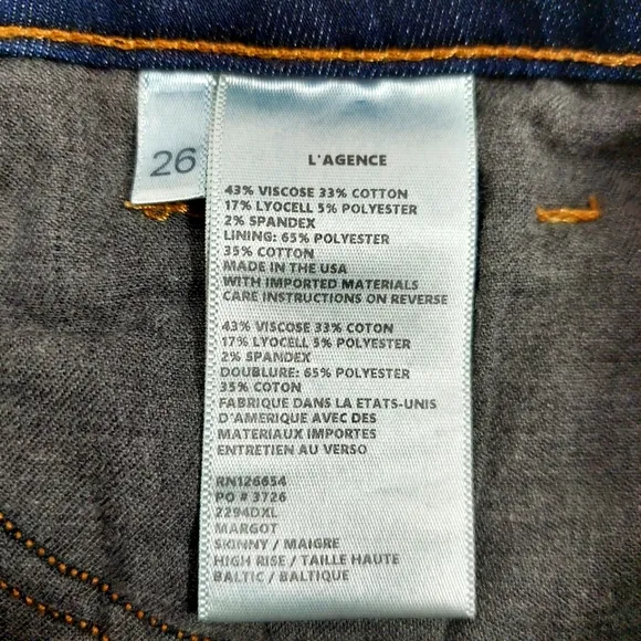 L'agence Margot Skinny High Rise Blue Baltic Jeans
