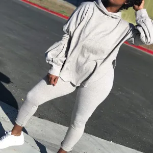 Lantern Sleeve Hooded Top & Pants Set