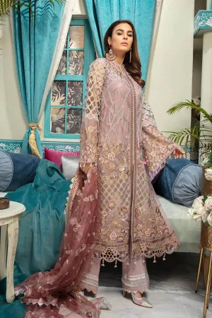 Latest chiffon embroidered girls eid dress in lavender and brown color # P2472