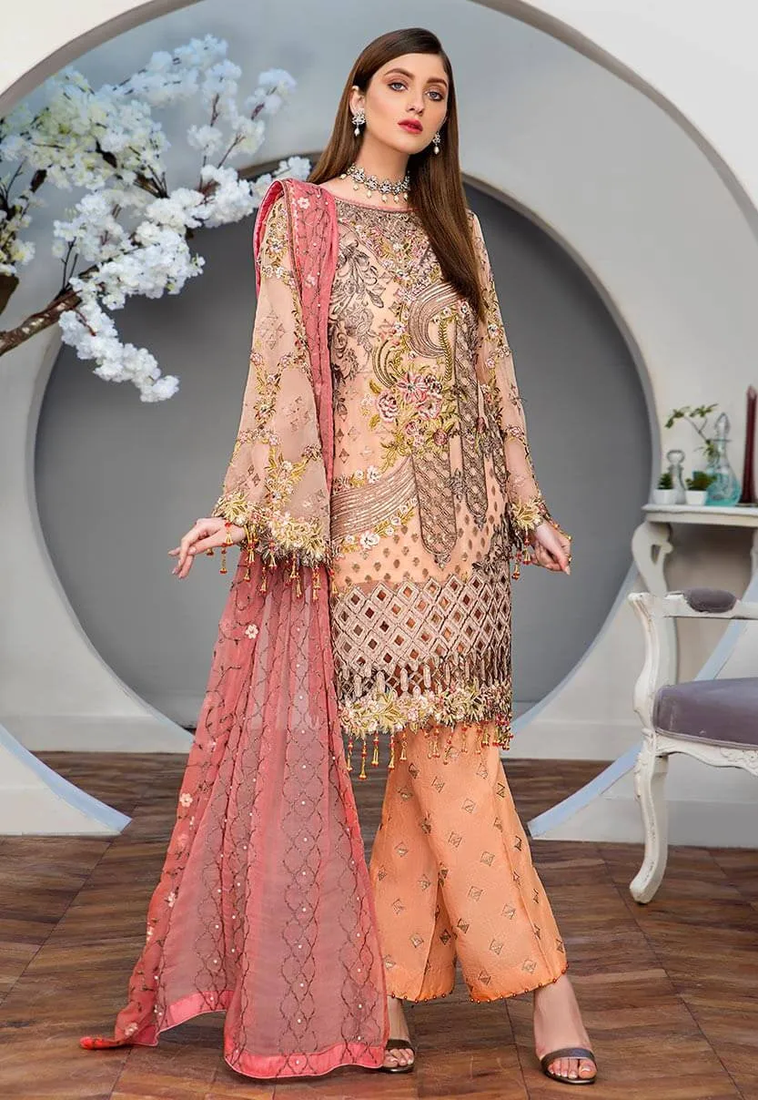 Latest Chiffon Party Dress in Peach Color #M0114