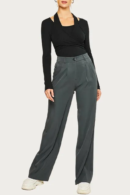 LAYERED HALTERNECK RIBBED-KNIT TOP