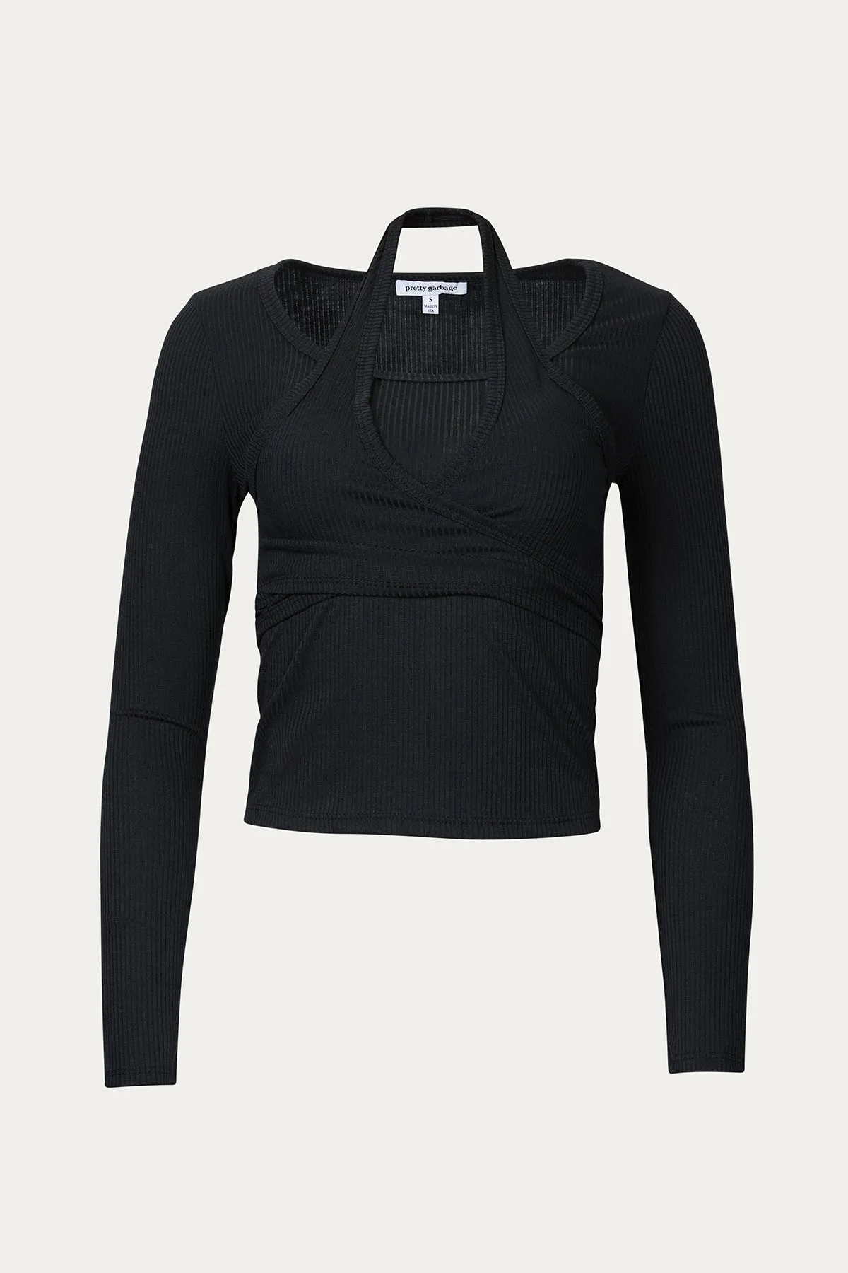 LAYERED HALTERNECK RIBBED-KNIT TOP