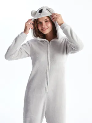 Lcw Young Gray Hooded Embroidered Long Sleeve Women'S Sleeping Bag