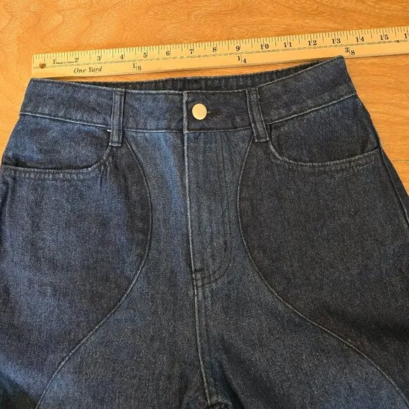 Le Lis Womens Two Tone Jeans High Rise Wavy Reto Straight Leg Blue Small New