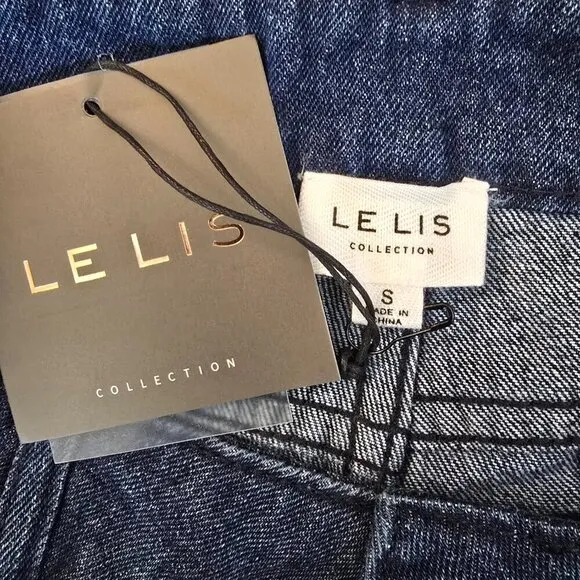 Le Lis Womens Two Tone Jeans High Rise Wavy Reto Straight Leg Blue Small New