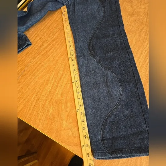 Le Lis Womens Two Tone Jeans High Rise Wavy Reto Straight Leg Blue Small New