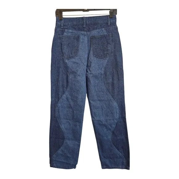 Le Lis Womens Two Tone Jeans High Rise Wavy Reto Straight Leg Blue Small New