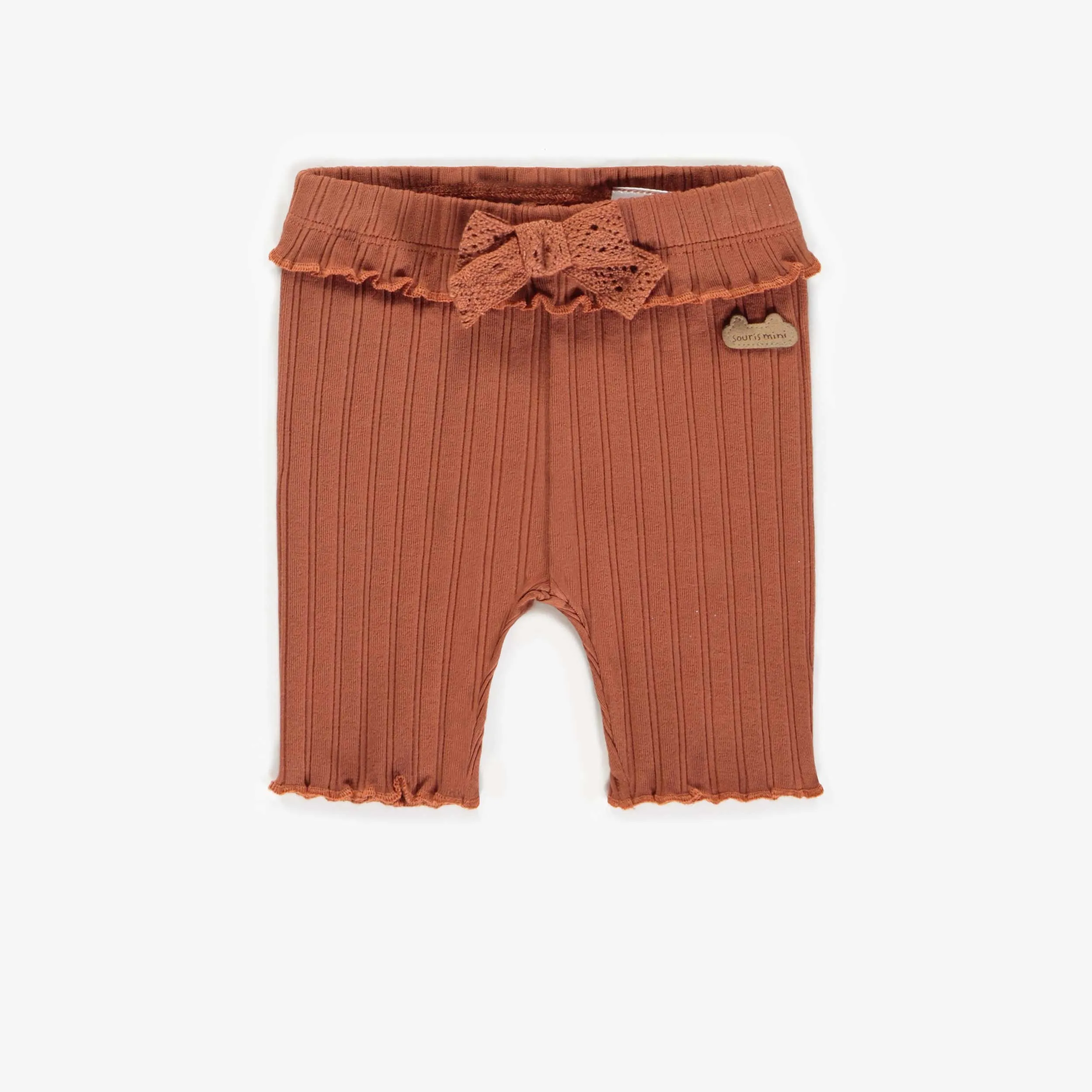 Legging court rouille en maille irrégulière, naissance || Rust short legging in irregular knit, newborn