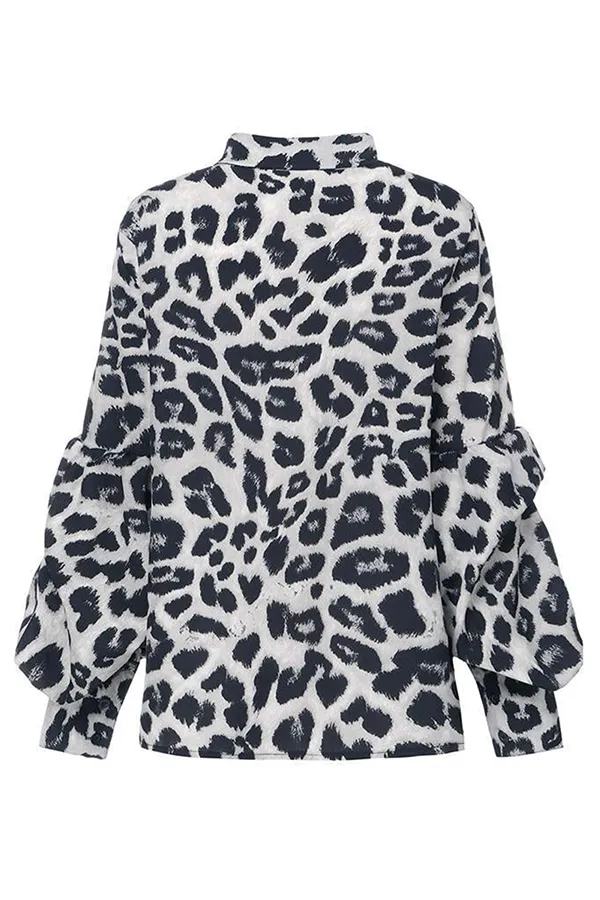 Leopard Buckle Turndown Collar Tops