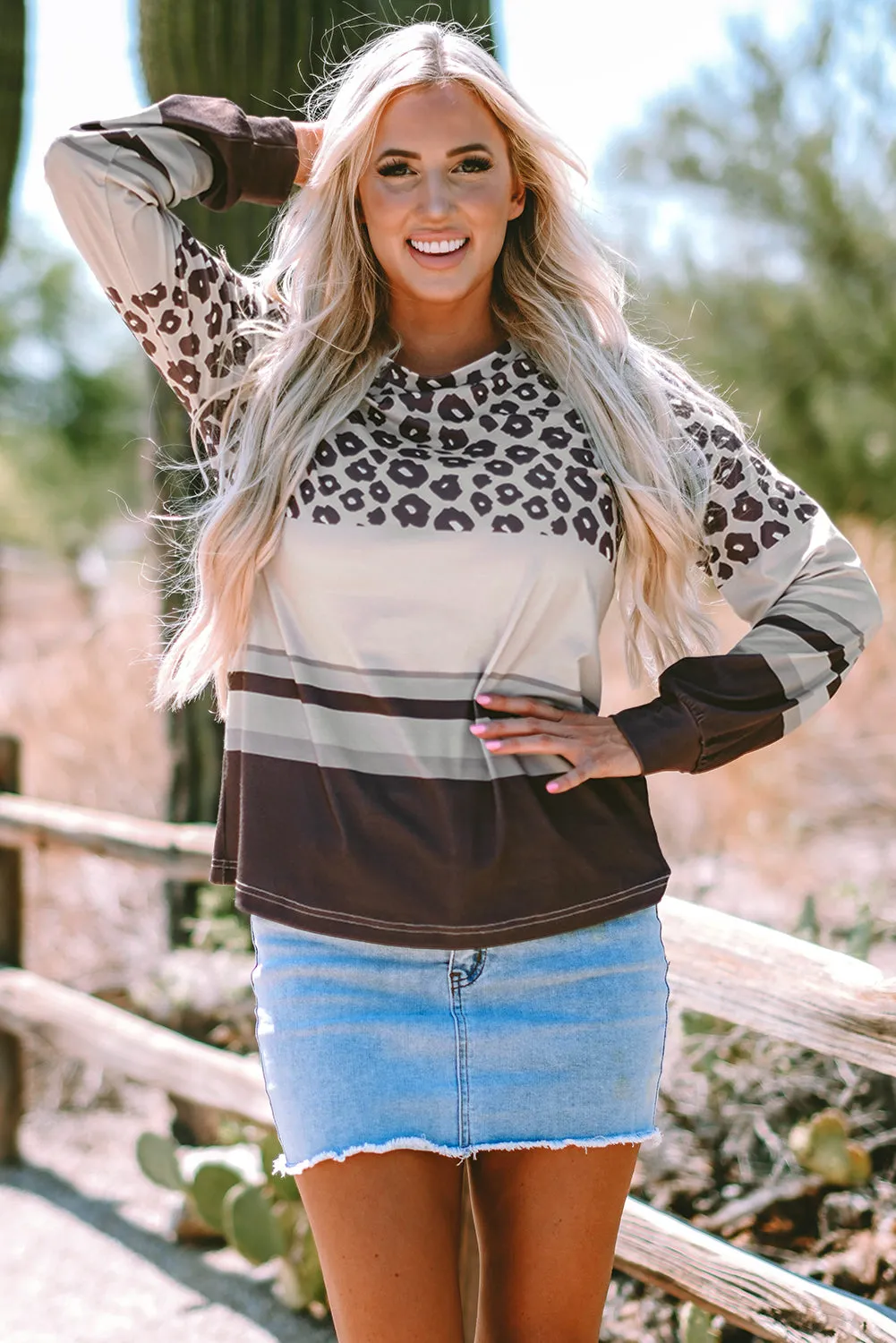 Leopard Color Block Long Sleeve Top