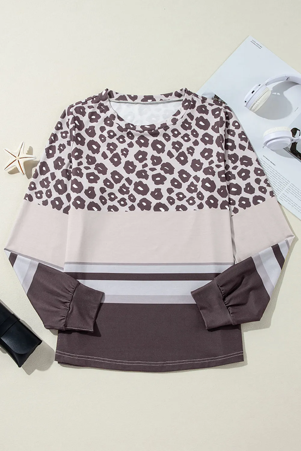 Leopard Color Block Long Sleeve Top