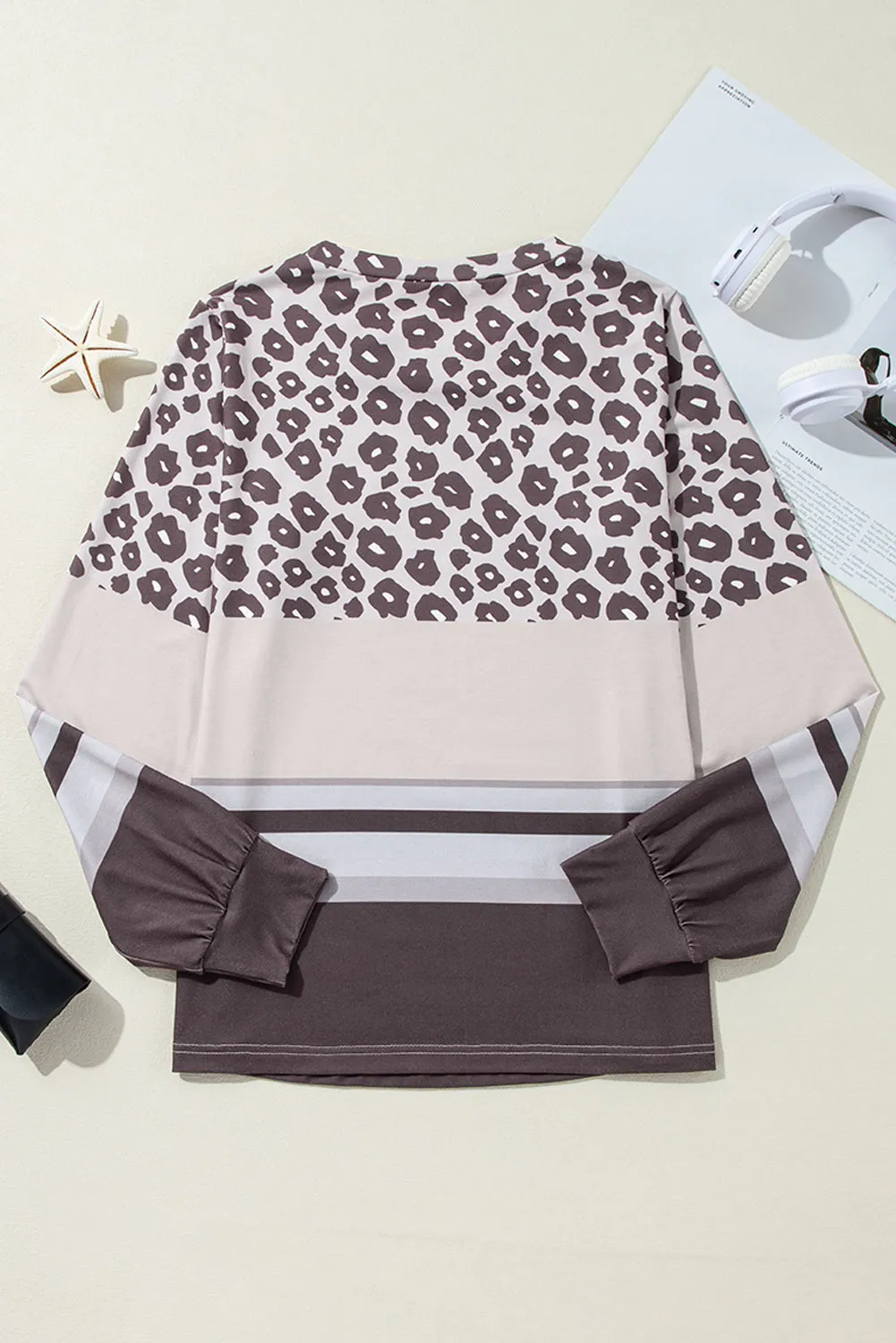 Leopard Color Block Long Sleeve Top