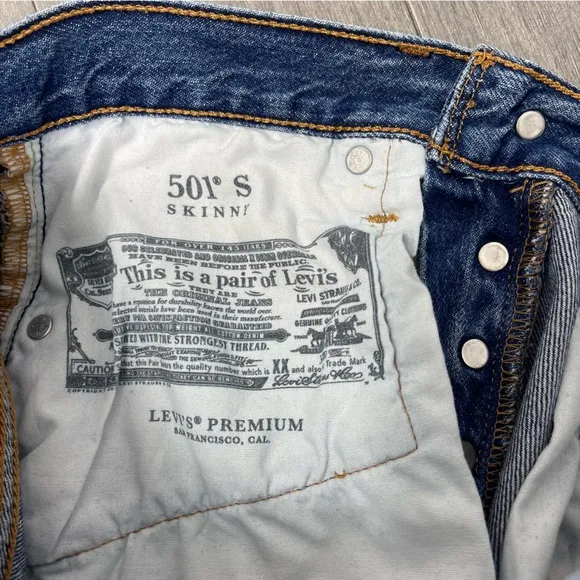 Levi's Premium BIG E 501 Skinny High Rise Sansome Blue Vintage Wash Jeans 27