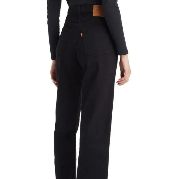 Levi's Premium Big E Ribcage Straight Ankle Jeans Button-Fly Black Stretch