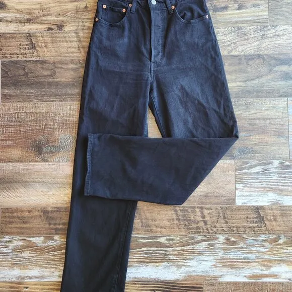 Levi's Premium Big E Ribcage Straight Ankle Jeans Button-Fly Black Stretch