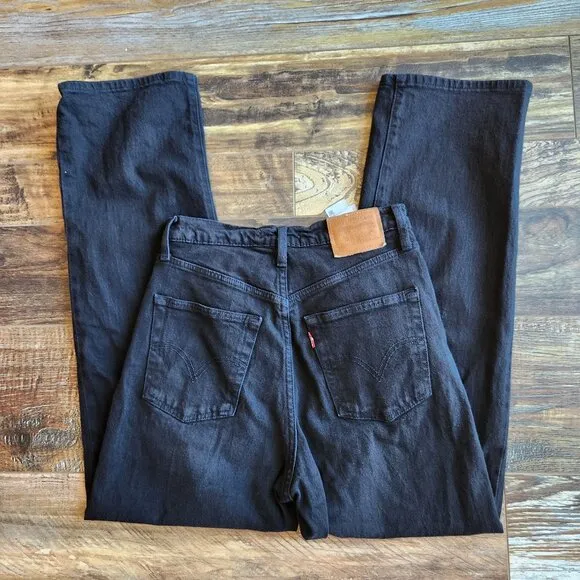 Levi's Premium Big E Ribcage Straight Ankle Jeans Button-Fly Black Stretch