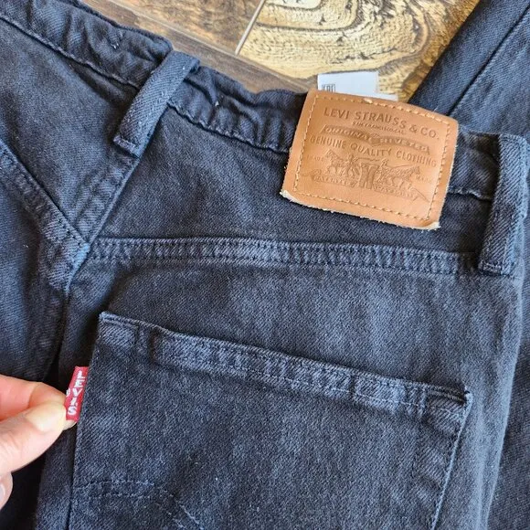 Levi's Premium Big E Ribcage Straight Ankle Jeans Button-Fly Black Stretch