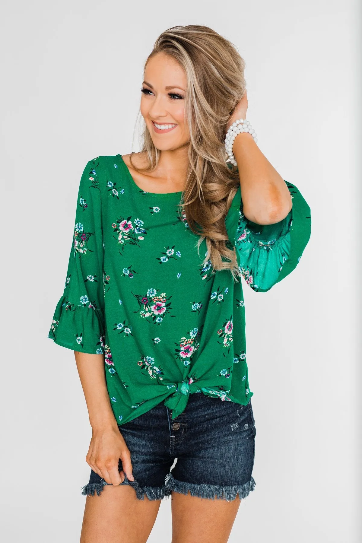 Life In A Fairytale Floral Top- Enchanted Green