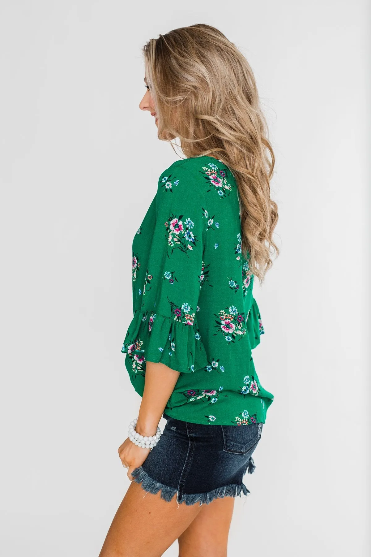 Life In A Fairytale Floral Top- Enchanted Green