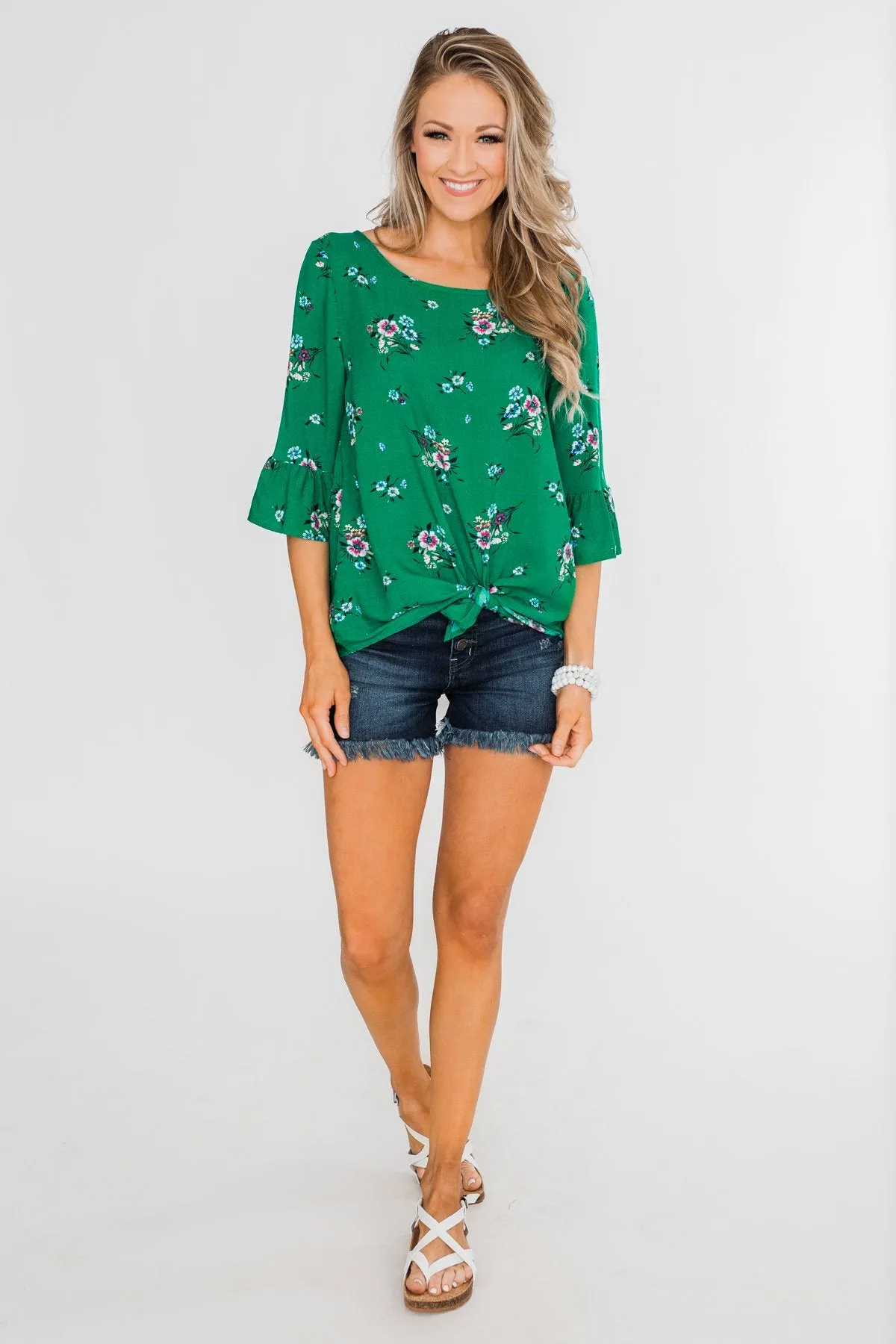 Life In A Fairytale Floral Top- Enchanted Green