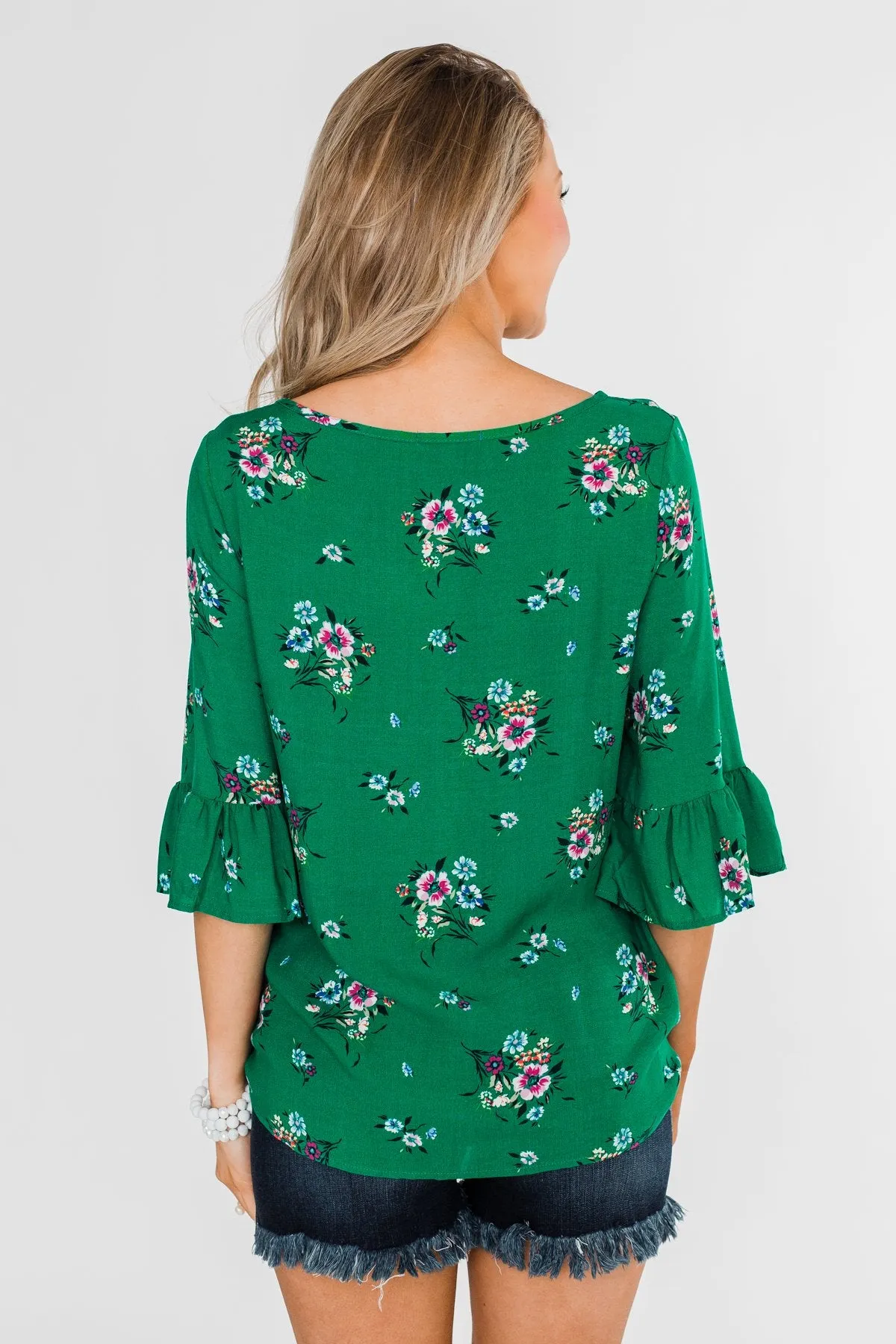 Life In A Fairytale Floral Top- Enchanted Green
