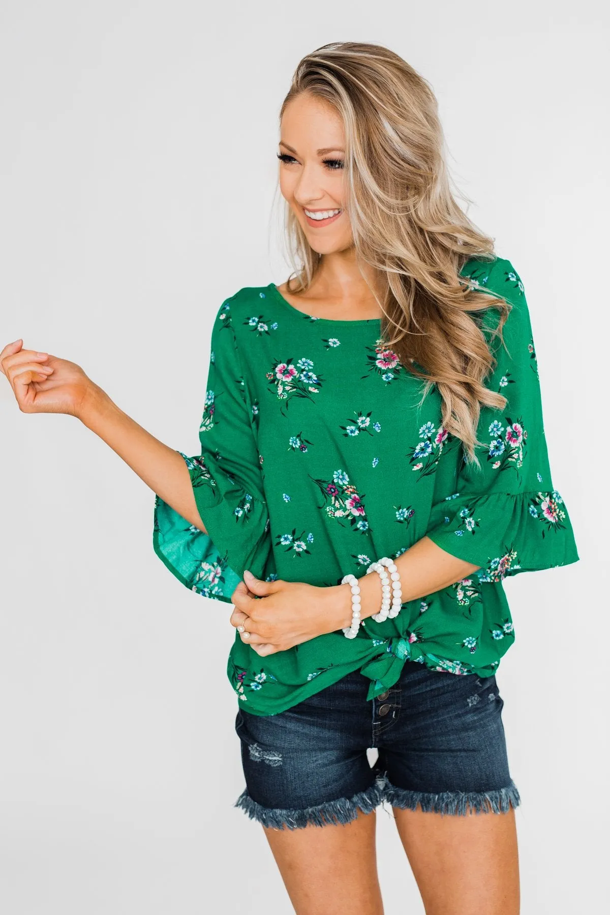 Life In A Fairytale Floral Top- Enchanted Green