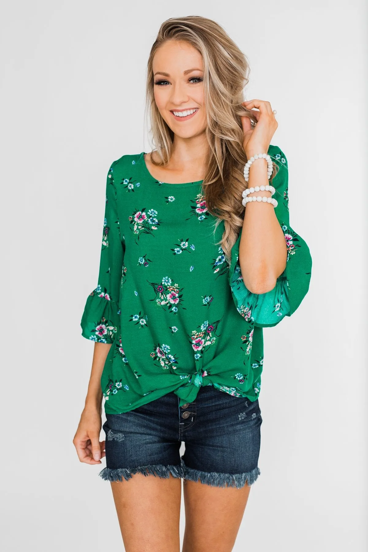 Life In A Fairytale Floral Top- Enchanted Green