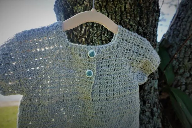 Light Gray Short Sleeves Crochet Boy Romper