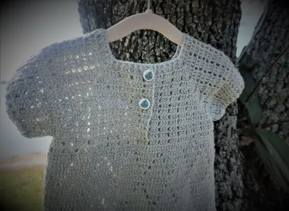 Light Gray Short Sleeves Crochet Boy Romper