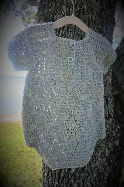 Light Gray Short Sleeves Crochet Boy Romper