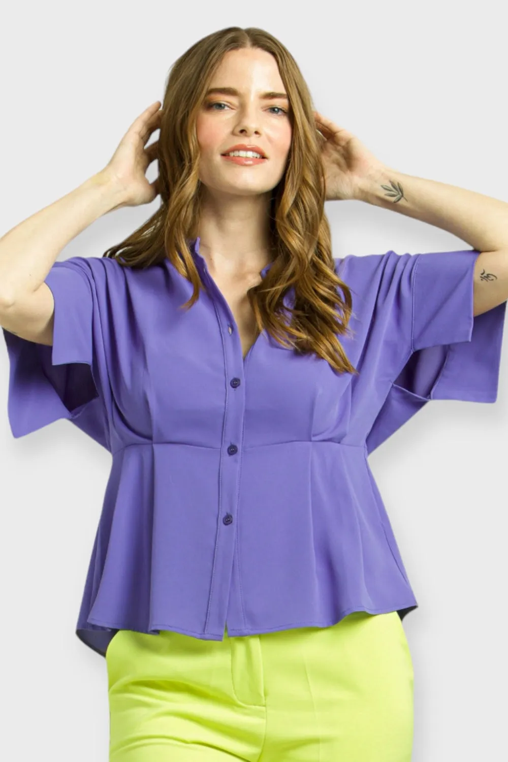Lilac Short Sleeves Peplum Blouse
