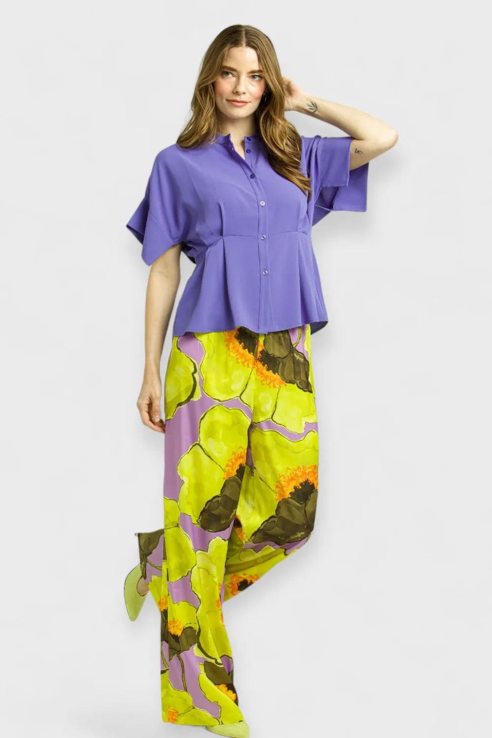 Lilac Short Sleeves Peplum Blouse